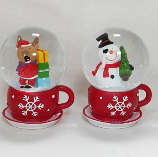 Festive Teacup Snow Globe Duo – Reindeer & Snowman