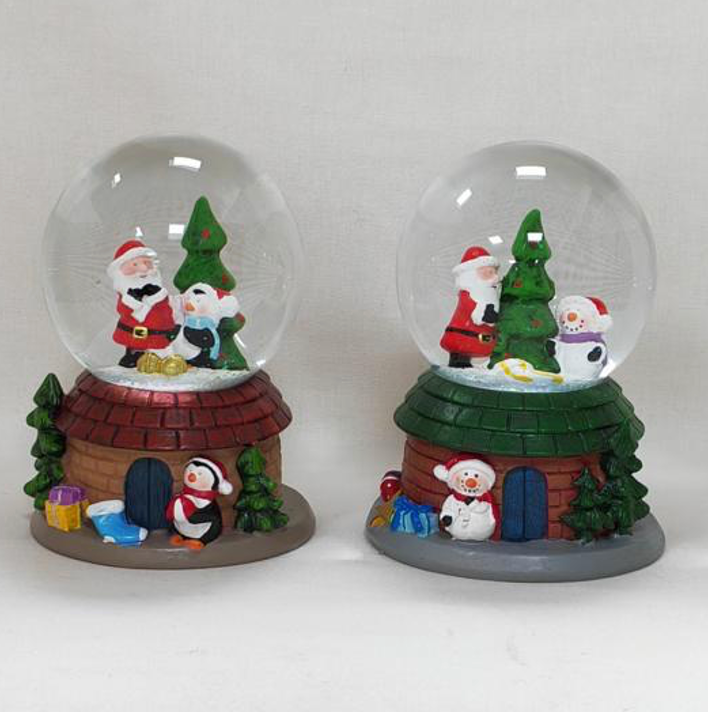 Santa’s Holiday Snow Globes with Festive Cottage Bases