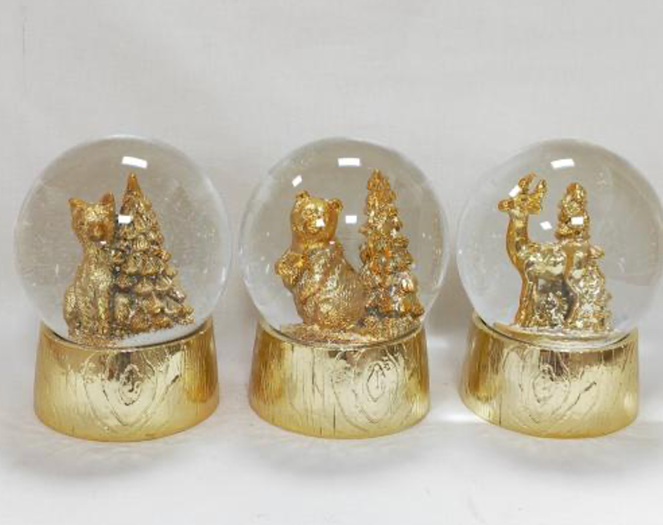 Golden Woodland Snow Globes with Textured Bases