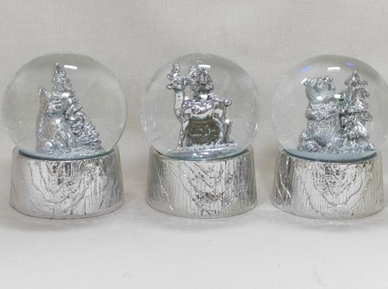 Silver Polyresin Snow Globe with Glitter Base