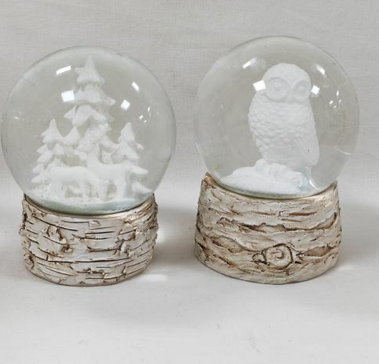 Winter Forest Snow Globe Collection – Polyresin with Snowy Tree Base