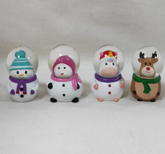 Festive Snow Globe Figurines – Snowmen, Unicorn, and Reindeer