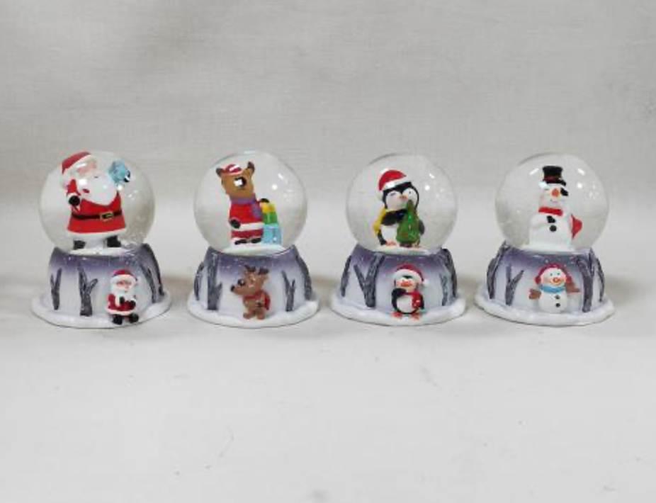 Holiday Character Snow Globes – Santa, Reindeer, Penguin, and Snowman