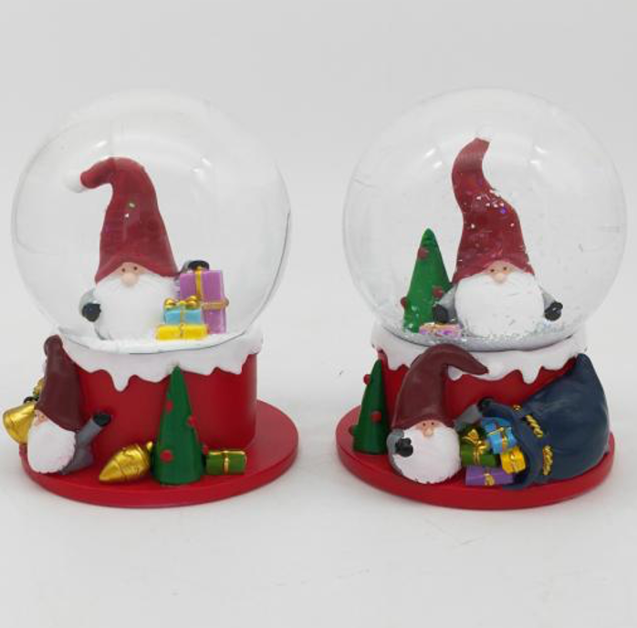 Gnome Snow Globe with Gifts and Holiday Forest Scene