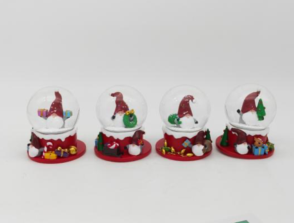 Festive Gnome Snow Globes with Wreaths, Trees, and Gifts