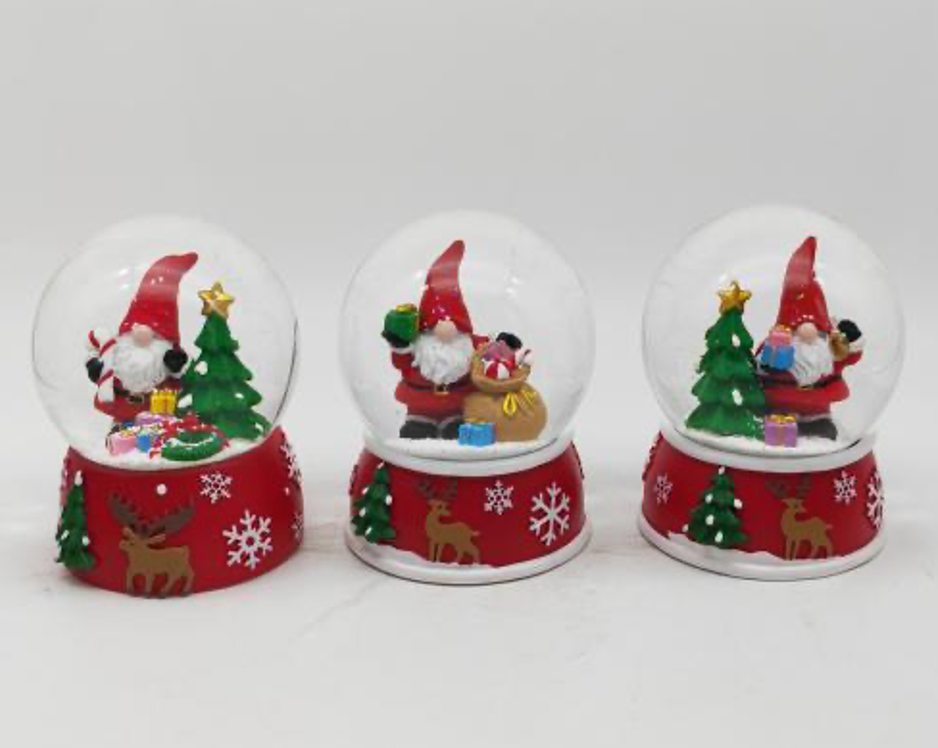 Festive Gnome Snow Globes with Reindeer & Christmas Tree Accents