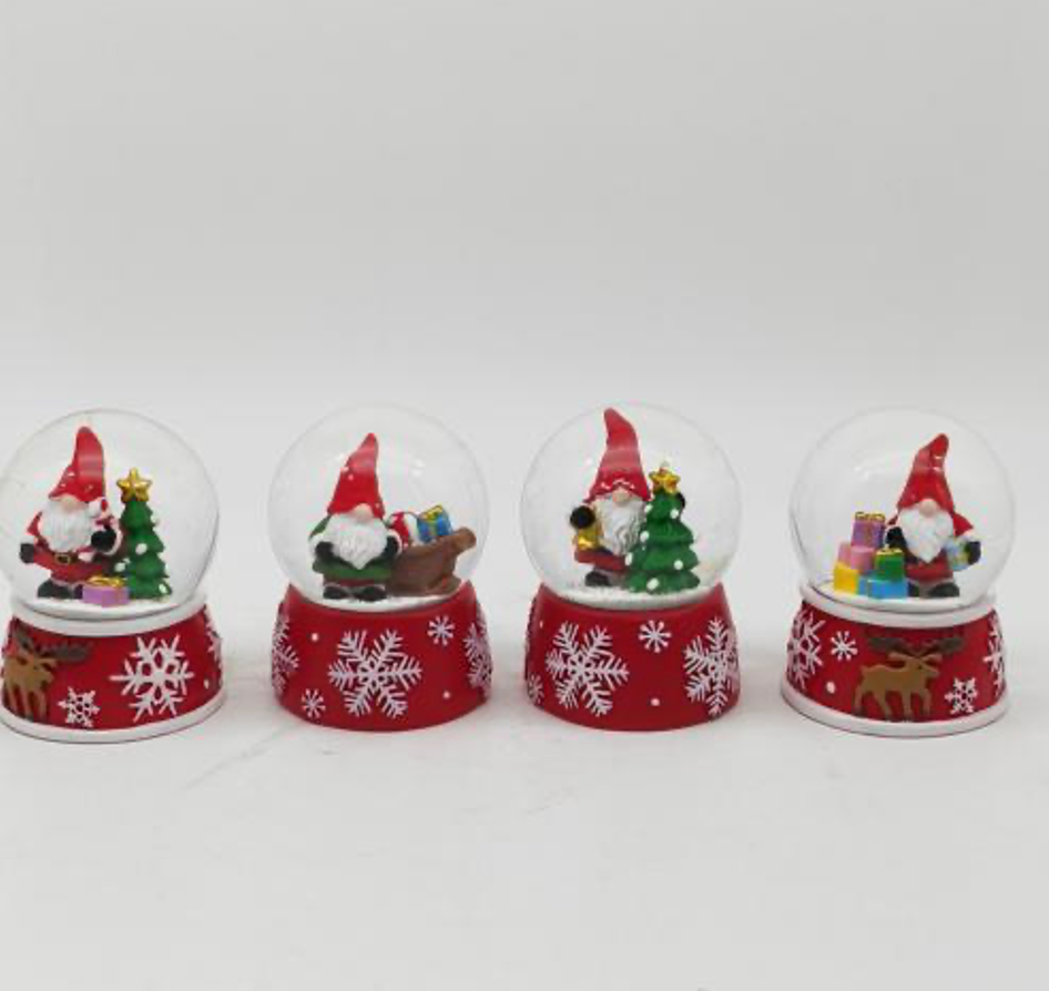 Festive Gnome Snow Globes with Christmas Trees and Gift Sleds