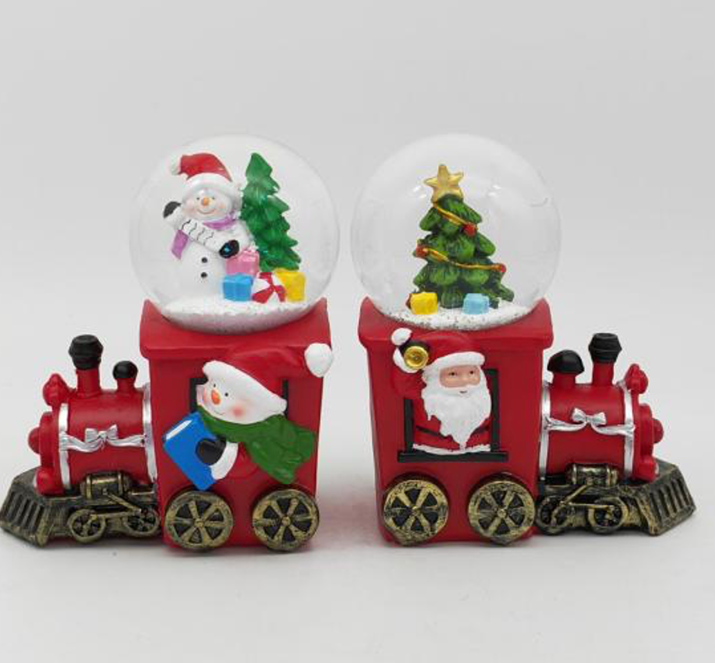 Festive Train Snow Globe Duo – Santa & Snowman Edition