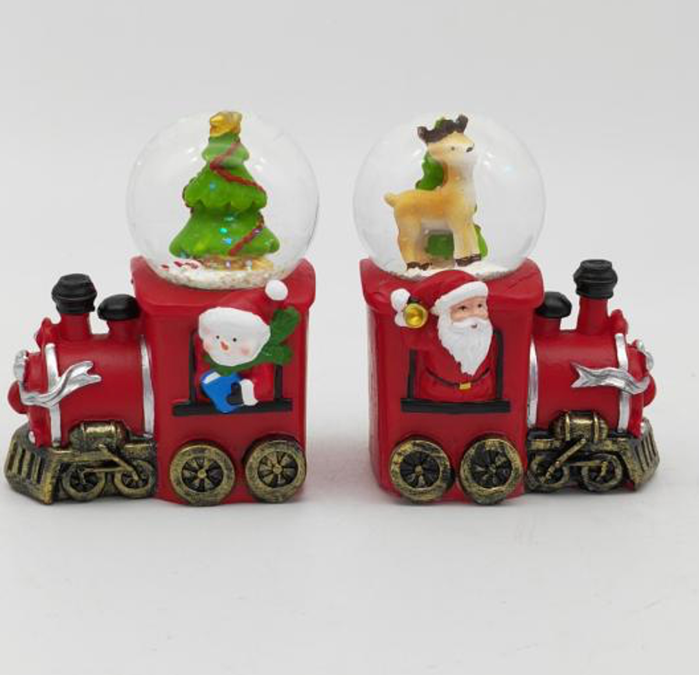 Holiday Train Snow Globe Set – Santa and Reindeer Delight