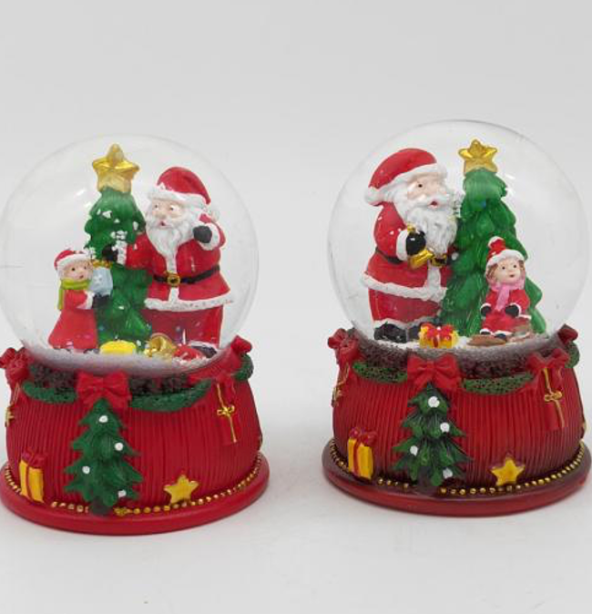 Santa & Child Decorating Christmas Tree Snow Globe