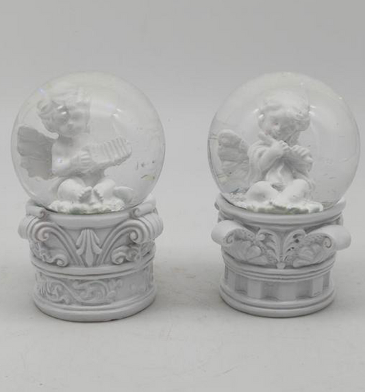 Cherubic Elegance Snow Globes with Ornate Base