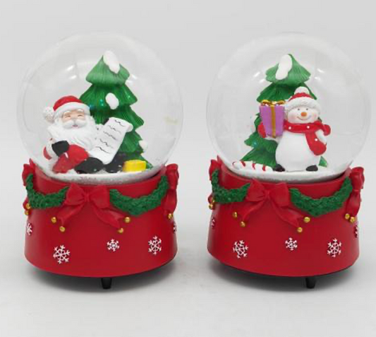 Santa & Snowman Christmas Snow Globes with LED Light