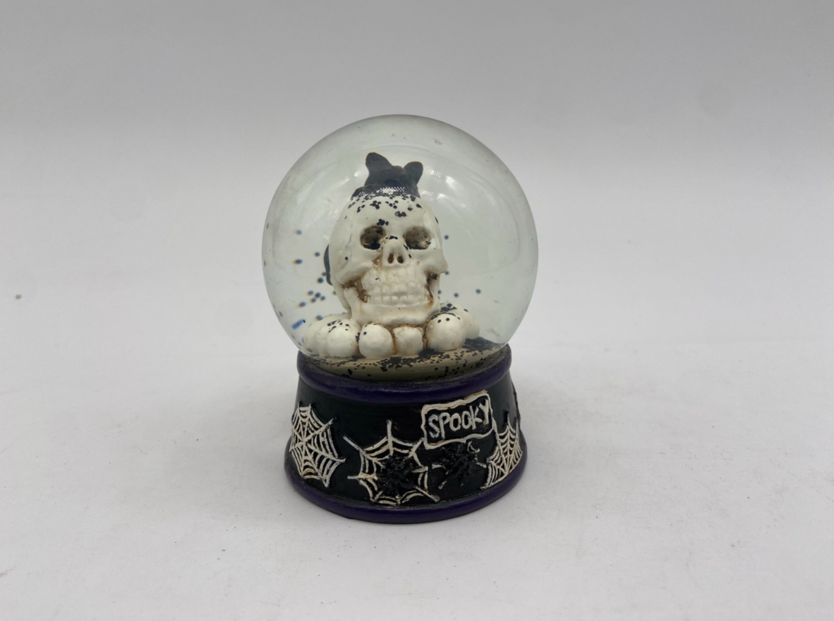 Eerie Skull Snow Globe with "Spooky" Cobweb Base