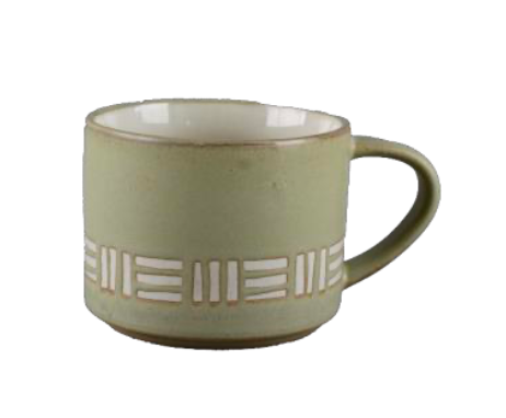 Earthy Green Geometric Ceramic Mugs - Set 1