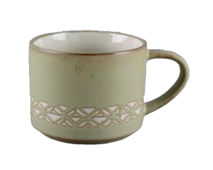 Earthy Green Geometric Ceramic Mugs - Set 2