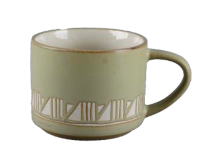 Earthy Green Geometric Ceramic Mugs - Set 2