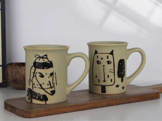 Whimsical Animal Sketch Ceramic Mugs