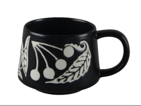 Elegant Black Botanical Ceramic Mugs