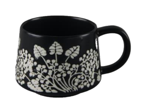 Elegant Black Botanical Ceramic Mugs