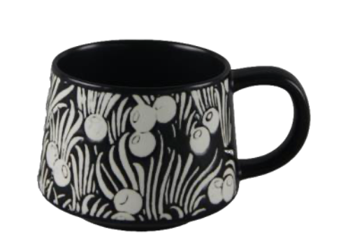 Elegant Black Botanical Ceramic Mugs