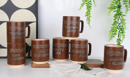 Retro Typography Brown Ceramic Mugs