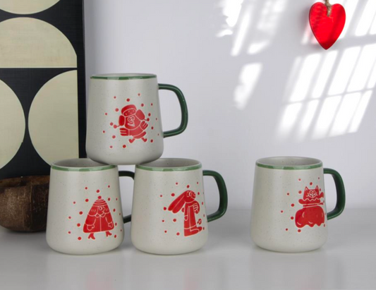 Festive Red Holiday Character Ceramic Mugs - Set #1