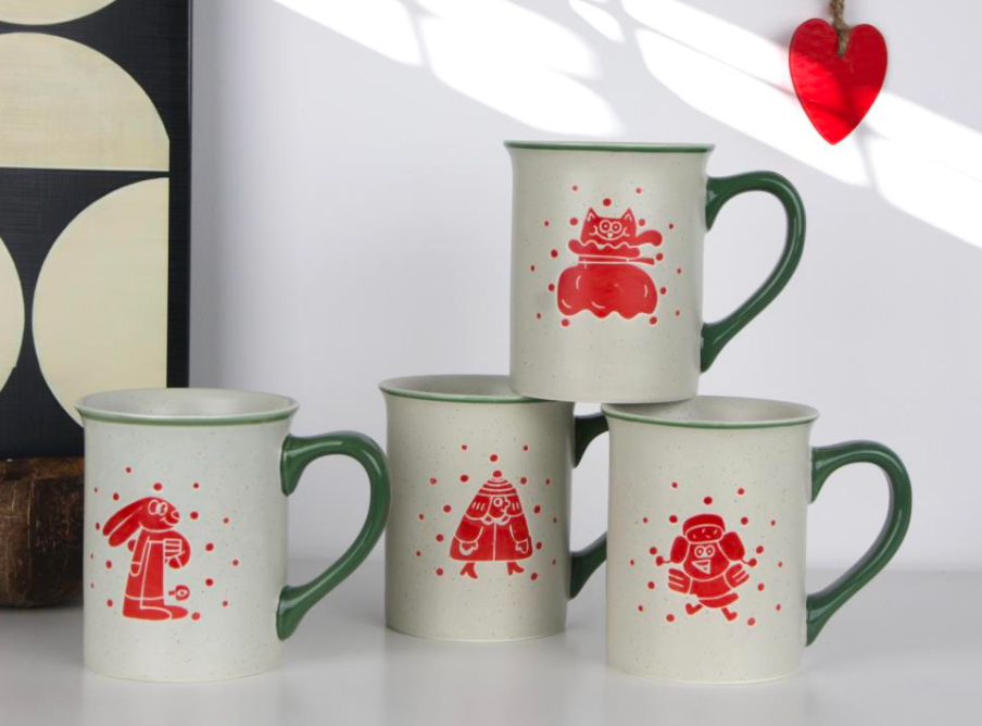 Festive Red Holiday Character Ceramic Mugs - Set #2