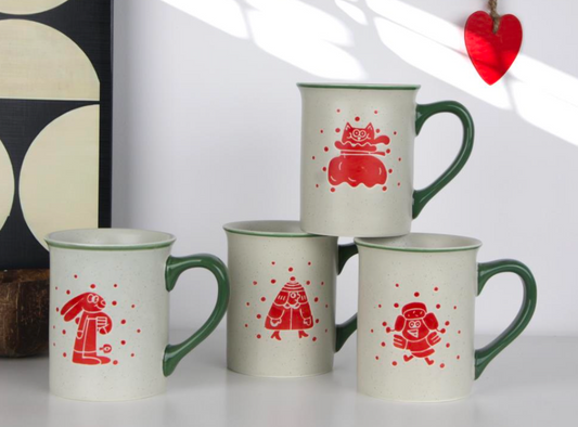 Festive Red Holiday Character Ceramic Mugs - Set #2