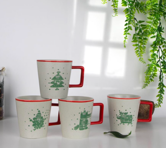 Festive Green Holiday Character Ceramic Mugs - Set #3