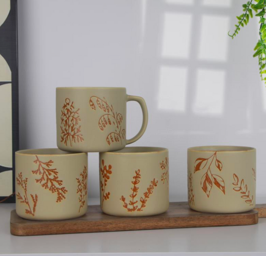 Minimalist Botanical Ceramic Mugs - Set #3