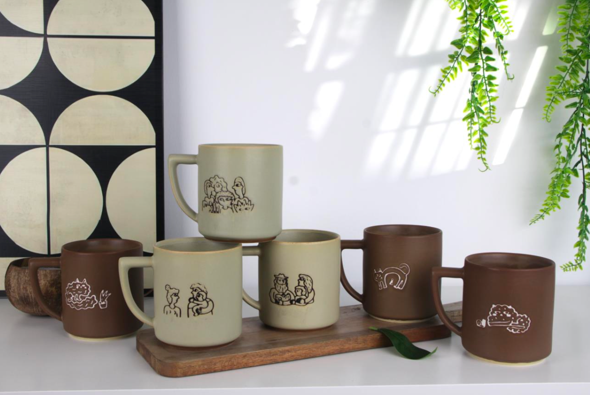 Earthy Sketch Art Ceramic Mugs - Set #1