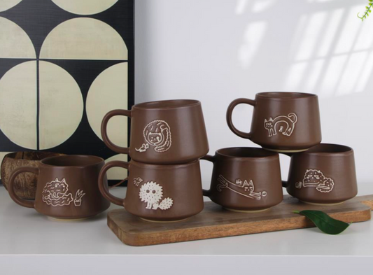 Earthy Sketch Art Ceramic Mugs - Set #2