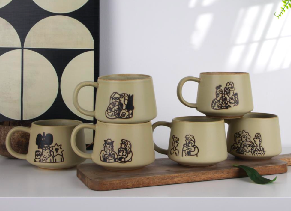 Earthy Sketch Art Ceramic Mugs - Set #3