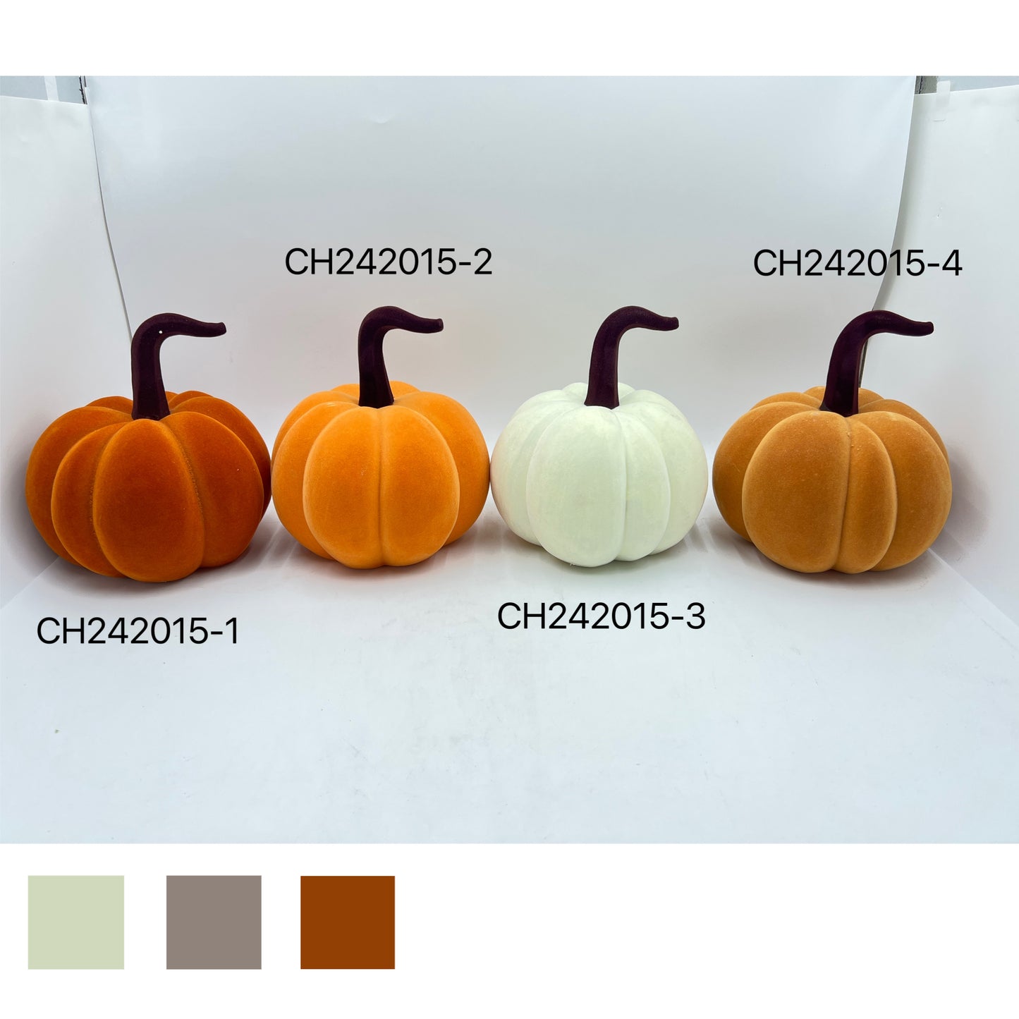 Velvet Flocked Ceramic Pumpkin Decor Set - 4 Piece Assorted Collection