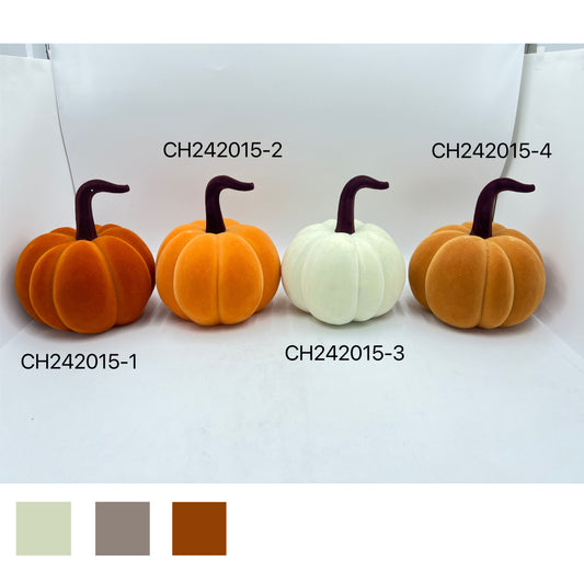 Velvet Flocked Ceramic Pumpkin Decor Set - 4 Piece Assorted Collection
